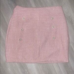 SHEIN Pink Tweed Pearl-Button Mini Skirt